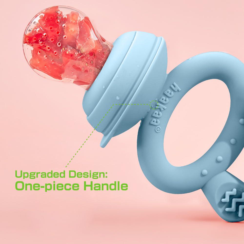 Haakaa Baby Fruit Food Feeder And Mini Freezer Nibble Tray Combo, Breastmilk Popsicle Molds For Baby Cooling Relief, BPA Free Silicone Feeder For Safe Infant Self Feeding, 4 Month+ (Sky Blue),