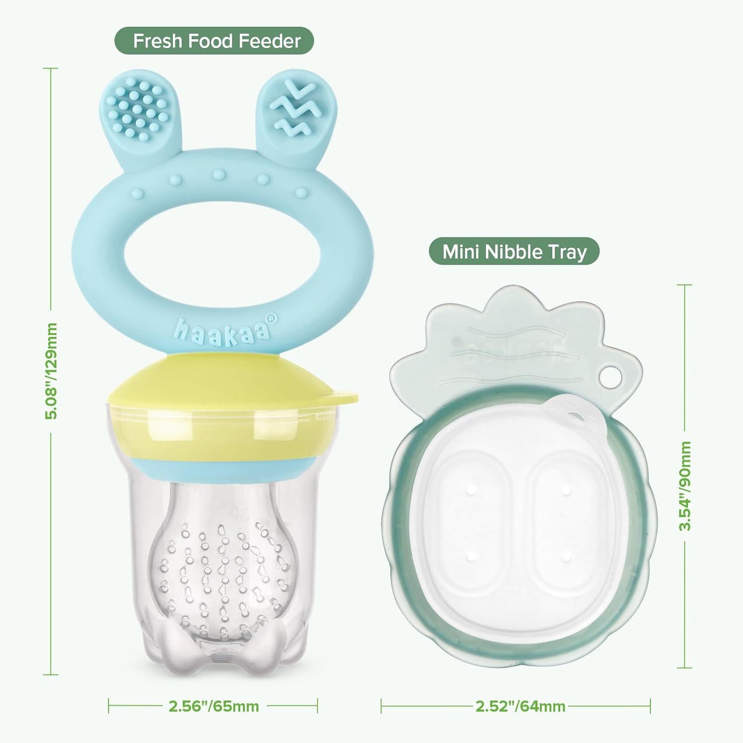 Haakaa Baby Fruit Food Feeder And Mini Freezer Nibble Tray Combo, Breastmilk Popsicle Molds For Baby Cooling Relief, BPA Free Silicone Feeder For Safe Infant Self Feeding, 4 Month+ (Blue),