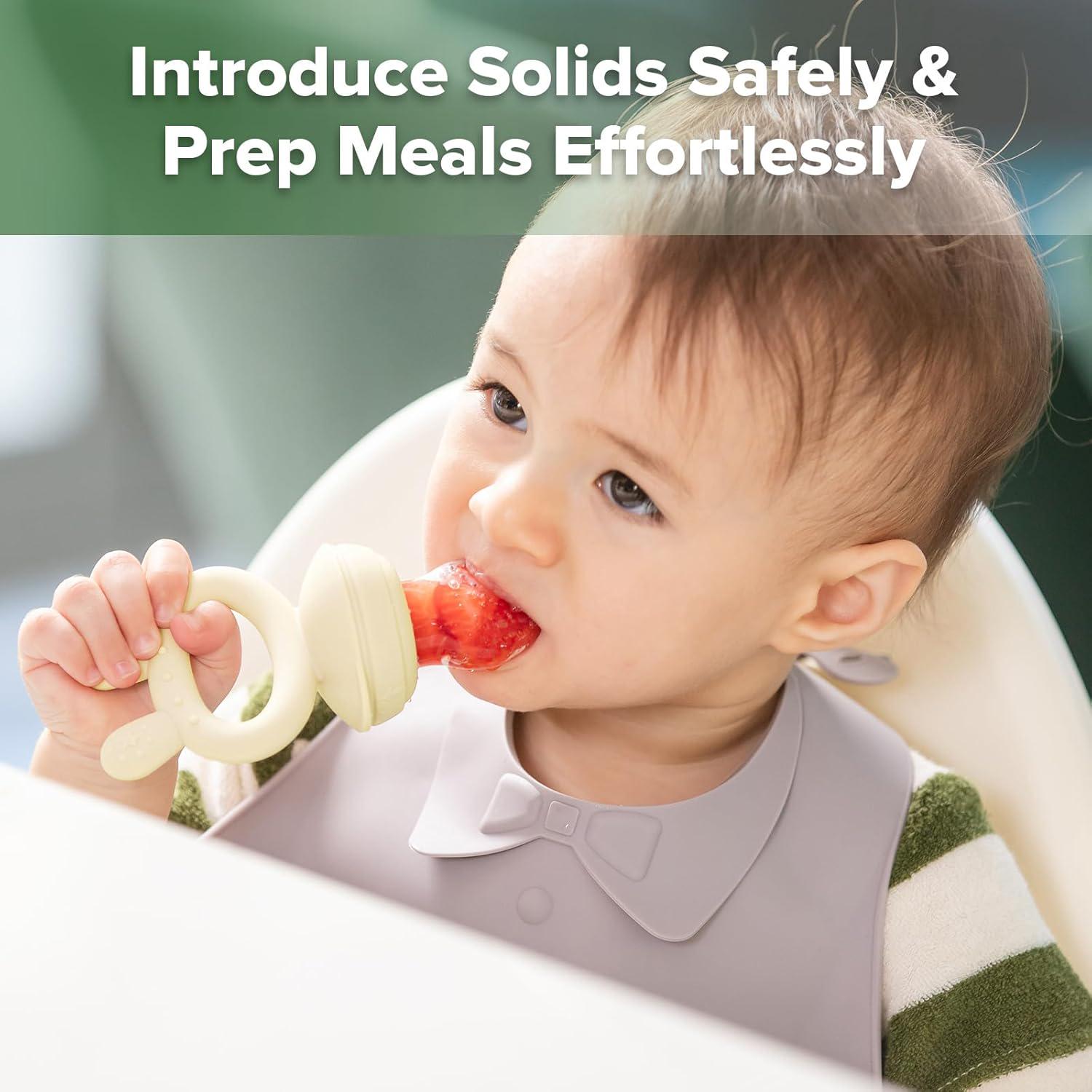 Haakaa Baby Fruit Food Feeder And Mini Freezer Nibble Tray Combo, Breastmilk Popsicle Molds For Baby Cooling Relief, BPA Free Silicone Feeder For Safe Infant Self Feeding, 4 Month+ (Oat),