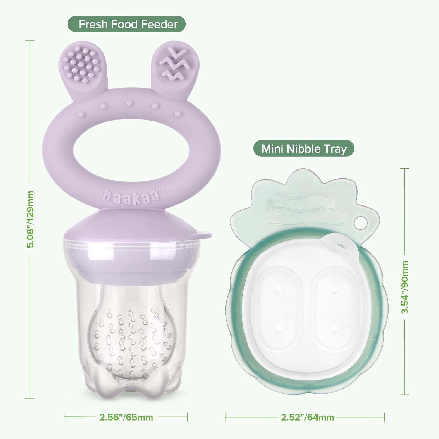 Haakaa Baby Fruit Food Feeder And Mini Freezer Nibble Tray Combo, Breastmilk Popsicle Molds For Baby Cooling Relief, BPA Free Silicone Feeder For Safe Infant Self Feeding, 4 Month+ (Lavender),