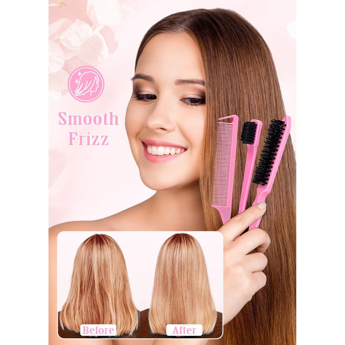 Samnyte Hair Wax Stick Set 4Pcs - Slick Back Brush, Flyaway And Frizz Tamer, Rat Tail Combs For Parting