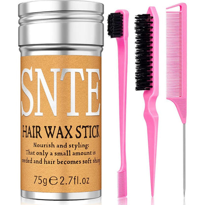 Samnyte Hair Wax Stick Set 4Pcs - Slick Back Brush, Flyaway And Frizz Tamer, Rat Tail Combs For Parting
