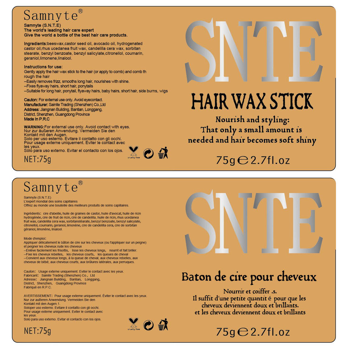 Samnyte Hair Wax Stick Set 4Pcs - Slick Back Brush, Flyaway And Frizz Tamer, Rat Tail Combs For Parting