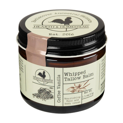 Hearth and Homestead Handmade Whipped Tallow Balm (Coffee Vanilla) - Organic Body Butter With Infused Olive Oil - 1.3 Oz