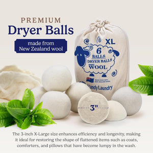 Handy Laundry Wool Dryer Balls, Natural Fabric Softener, Reusable, Reduces Wrinkles & Drying Time, Better Alternative to Plastic & Liquid Softener, Pack of 6