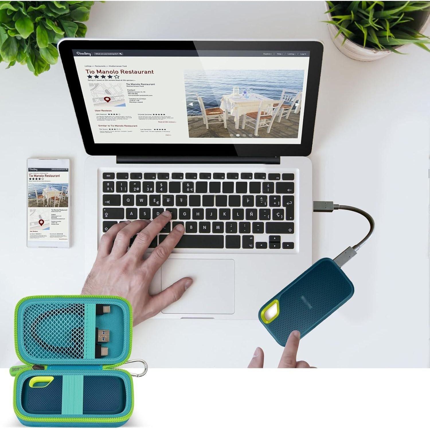 Hard Case Compatible With SanDisk 500GB/ 1TB/ 2TB/ 4TB Extreme Portable SSD - Up To 1050MB/s - USB-C, USB 3.2 Gen 2 - External Solid State Drive. Carrying Travel Holder For USB Cable -Green (Box Only),