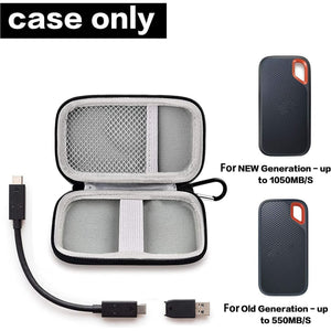 Hard Case Compatible With SanDisk 500GB/ 1TB/ 2TB/ 4TB Extreme Portable SSD - Up To 1050MB/s - USB-C, USB 3.2 Gen 2 - External For Solid State Drive. Carrying Travel Holder For USB Cables (Box Only),