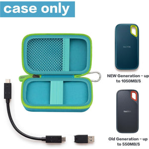 Hard Case Compatible With SanDisk 500GB/ 1TB/ 2TB/ 4TB Extreme Portable SSD - Up To 1050MB/s - USB-C, USB 3.2 Gen 2 - External Solid State Drive. Carrying Travel Holder For USB Cable -Green (Box Only),