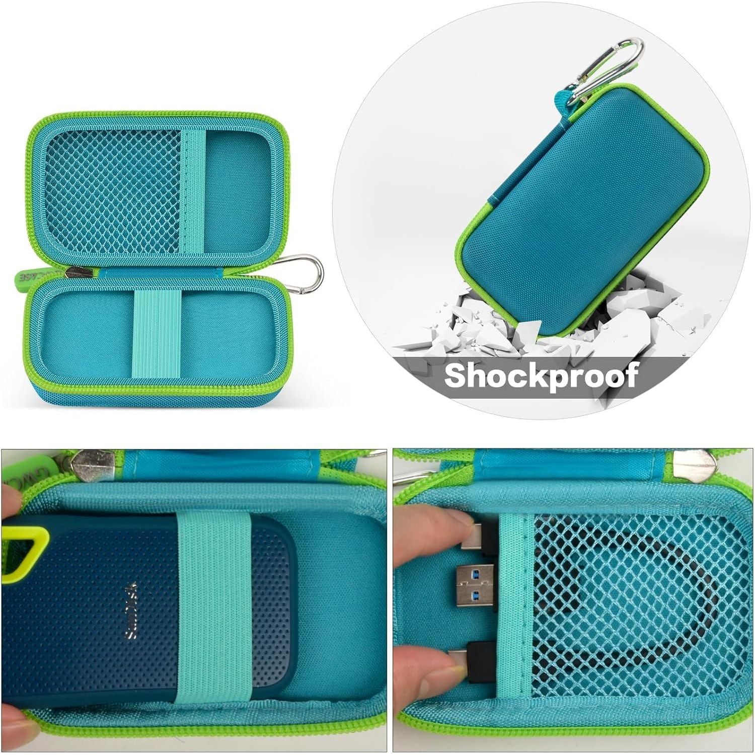 Hard Case Compatible With SanDisk 500GB/ 1TB/ 2TB/ 4TB Extreme Portable SSD - Up To 1050MB/s - USB-C, USB 3.2 Gen 2 - External Solid State Drive. Carrying Travel Holder For USB Cable -Green (Box Only),