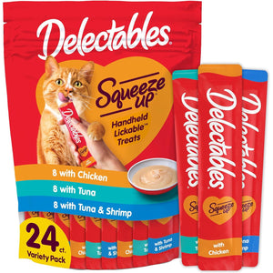 Hartz Delectables Squeeze Up Cat Treats, 24 Ct, Tuna & Shrimp, Lickable Wet Snack for Adult & Senior Cats