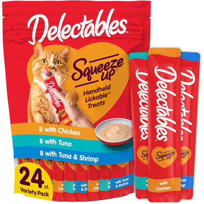 Hartz Delectables Squeeze Up Cat Treats, 24 Ct, Tuna & Shrimp, Lickable Wet Snack for Adult & Senior Cats
