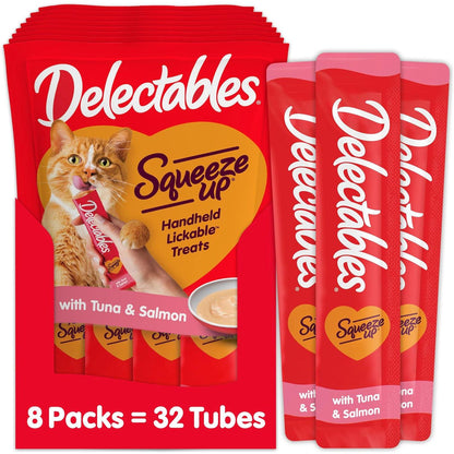Hartz Delectables Squeeze Up Cat Treats 8 Pack Tuna and Salmon Flavor Interactive Lickable Snacks for Adult and Senior Cats