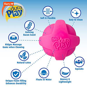 Hartz DuraPlay Dog Toys Small Bacon Scented Assorted Colors Durable Soft Toys for Chewing and Playing