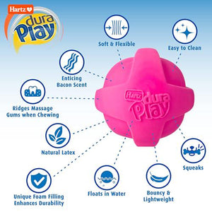 Hartz DuraPlay Ball Squeaky Latex Dog Toy Medium Size Pack of 3 Durable Soft Chew Balls for Dogs