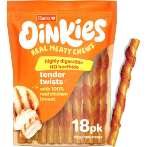 Hartz Oinkies Tender Twists with Real Chicken Breast 18 Count Rawhide Free Highly Digestible Dog Chews
