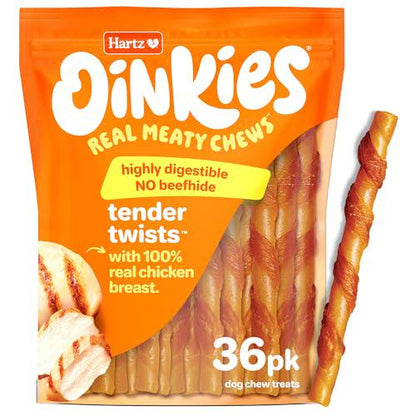 Hartz Oinkies Tender Twists Chicken Breast Dog Treats Rawhide Free 36 Count Digestible Chews
