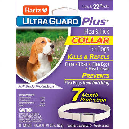 Hartz UltraGuard Plus Flea & Tick Collar for Dogs, 1 Pc, Long-Lasting Protection, Adjustable Fit