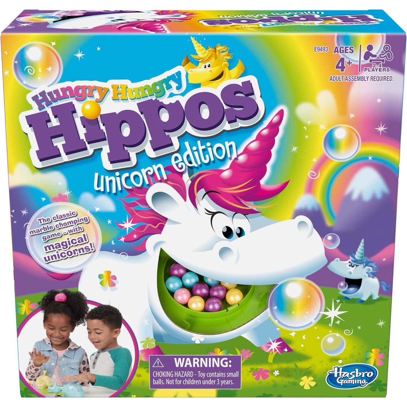 Hasbro Hungry Hungry Hippos Unicorn Edition, 2–4 Players, Kids Ages 4+, Fun Preschool Game, Amazon Exclusive