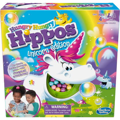 Hasbro Hungry Hungry Hippos Unicorn Edition, 2–4 Players, Kids Ages 4+, Fun Preschool Game, Amazon Exclusive