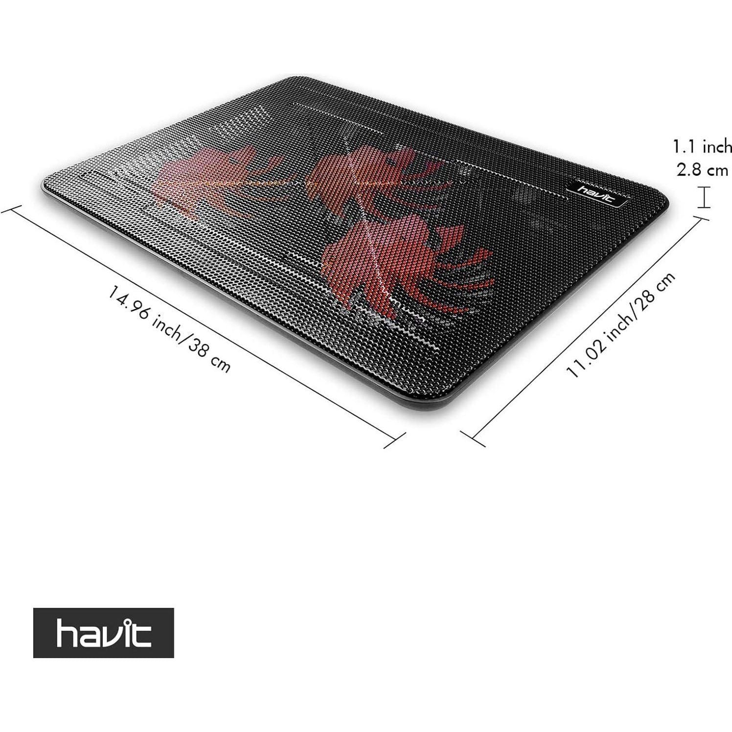 Havit HV-F2056 15.6-17 Inch Laptop Cooler Cooling Pad - Slim Portable USB Powered (3 Fans) (Black+Red),