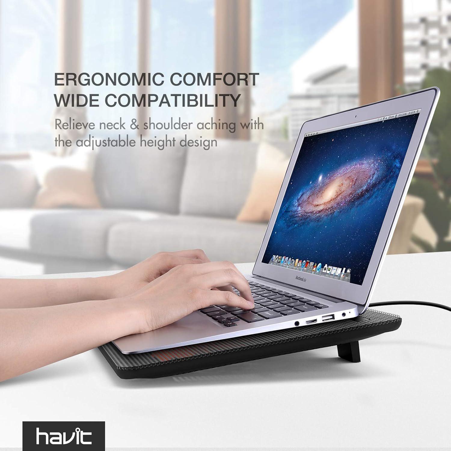Havit HV-F2056 15.6-17 Inch Laptop Cooler Cooling Pad - Slim Portable USB Powered (3 Fans) (Black+Red),