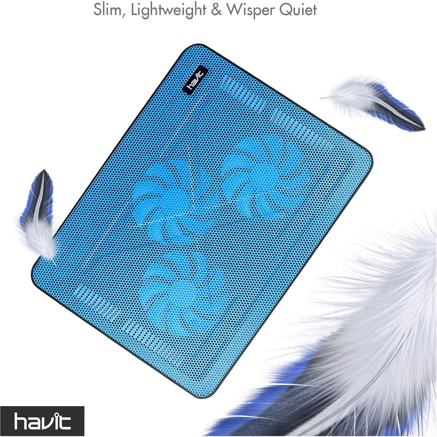 Havit HV-F2056 15.6-17 Inch Laptop Cooler Cooling Pad - Slim Portable USB Powered (3 Fans) (Blue),