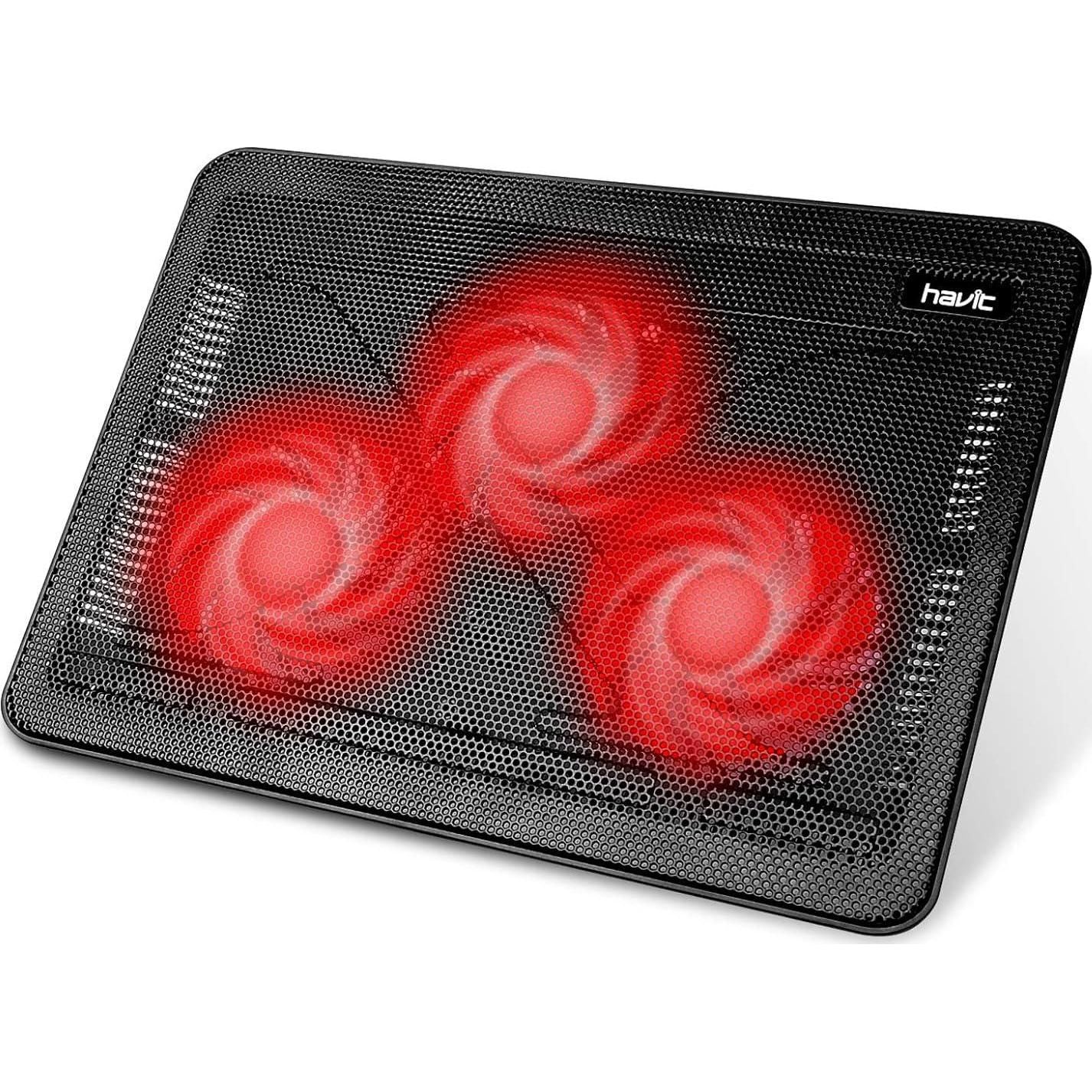 Havit HV-F2056 15.6-17 Inch Laptop Cooler Cooling Pad - Slim Portable USB Powered (3 Fans) (Black+Red),