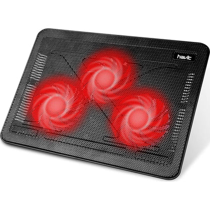 Havit HV-F2056 15.6-17 Inch Laptop Cooler Cooling Pad - Slim Portable USB Powered (3 Fans) (Black+Red),