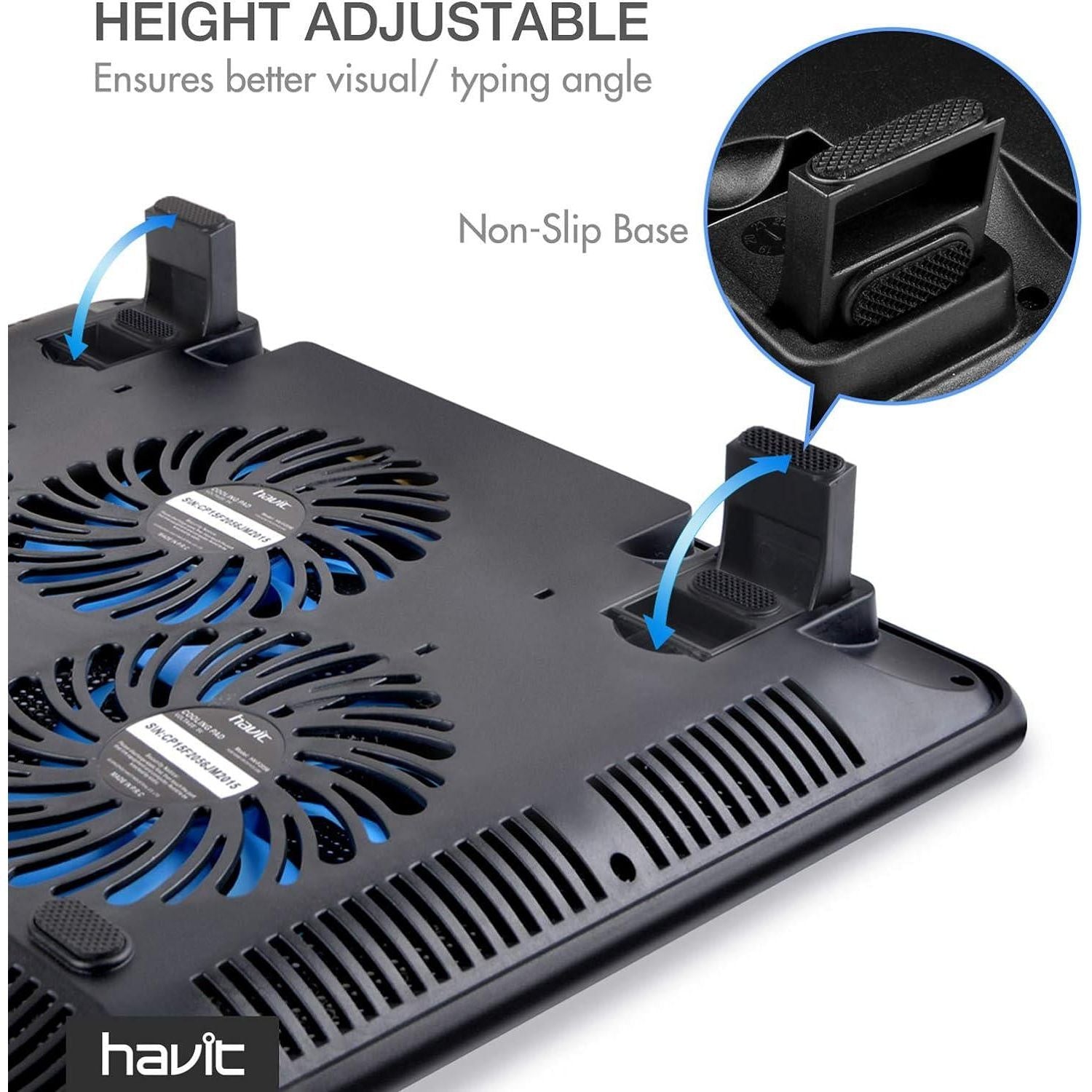 Havit HV-F2056 15.6-17 Inch Laptop Cooler Cooling Pad - Slim Portable USB Powered (3 Fans) (Blue),