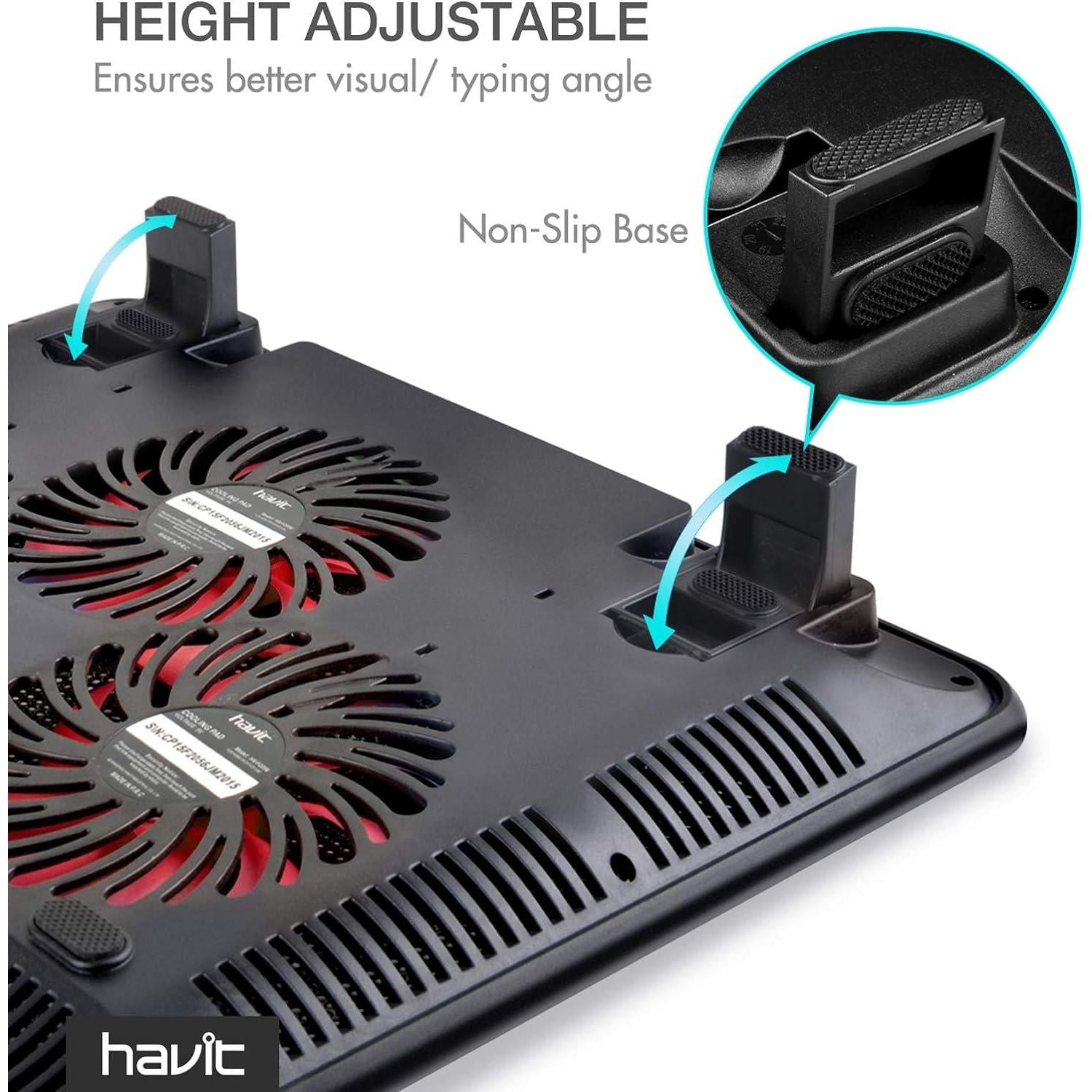 Havit HV-F2056 15.6-17 Inch Laptop Cooler Cooling Pad - Slim Portable USB Powered (3 Fans) (Black+Red),