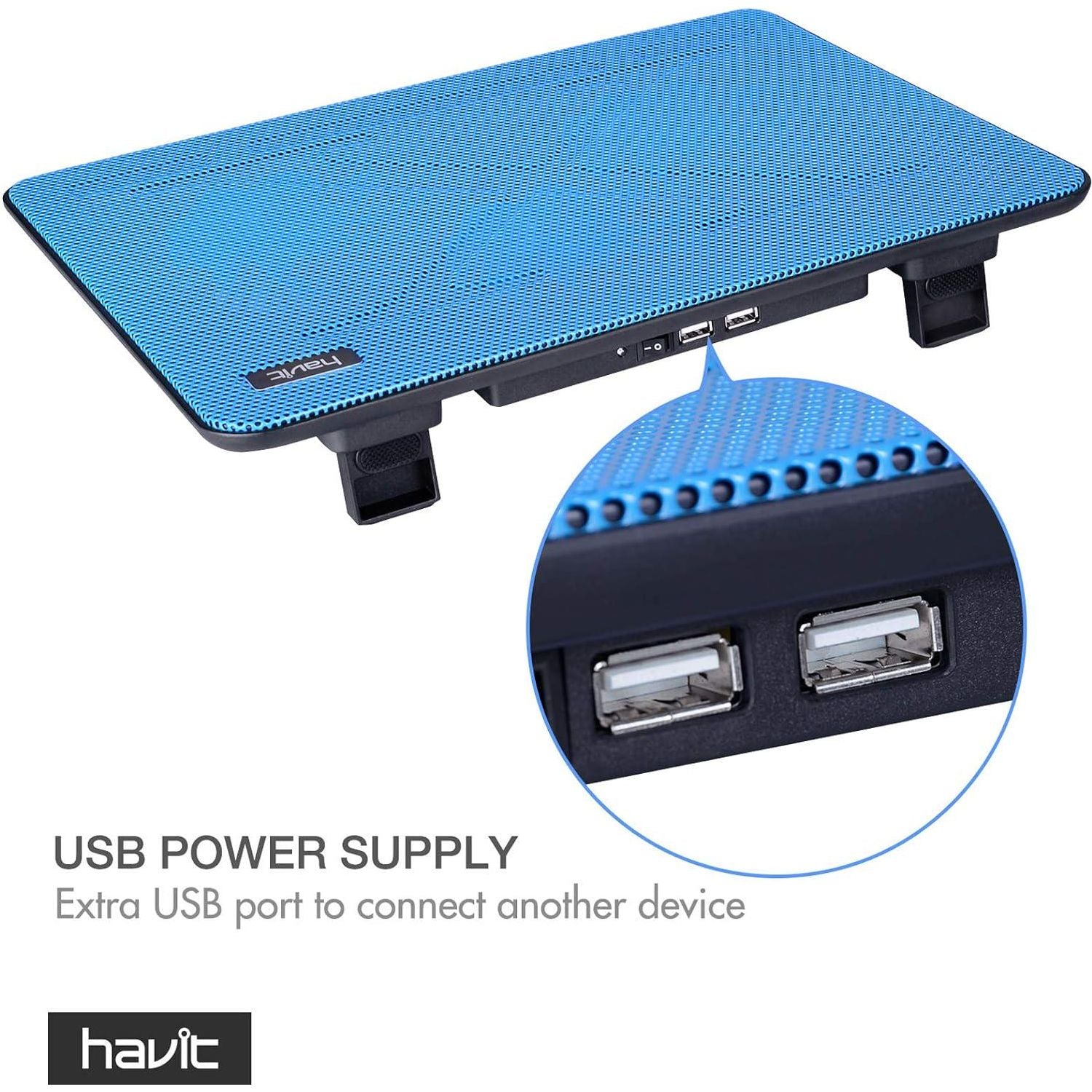 Havit HV-F2056 15.6-17 Inch Laptop Cooler Cooling Pad - Slim Portable USB Powered (3 Fans) (Blue),