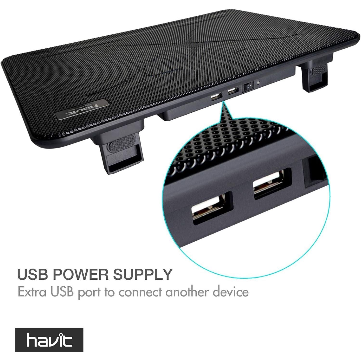 Havit HV-F2056 15.6-17 Inch Laptop Cooler Cooling Pad - Slim Portable USB Powered (3 Fans) (Black+Red),