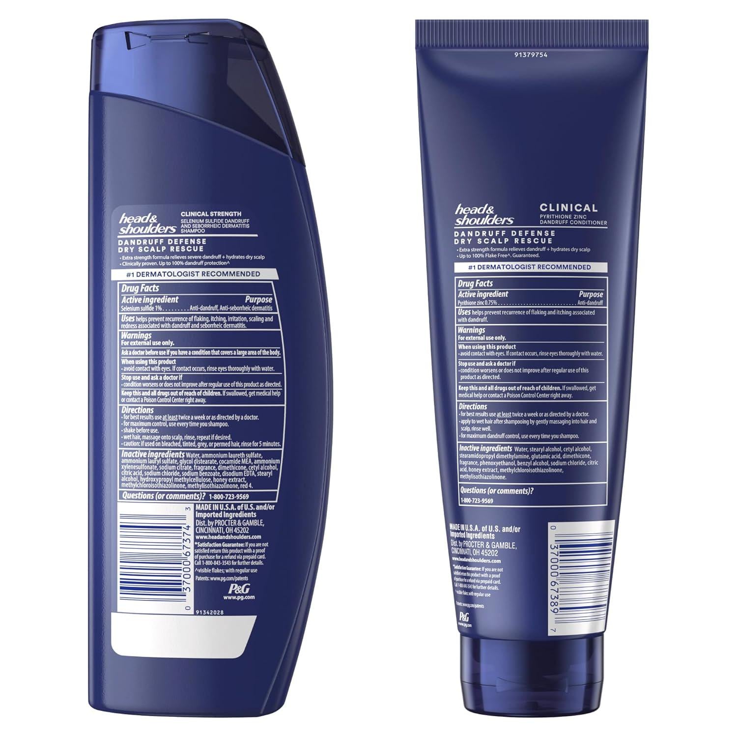 Head And Shoulders Dandruff Shampoo And Conditioner Set, Clinical Strength, Selenium Sulfide Formula, Dry Scalp Relief With Manuka Honey, Up To 100% Flake Protection, 13.5 And 9.1 Fl Oz, 2 Pack,