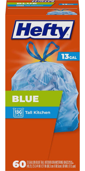 Hefty Blue Trash Bags, 13 Gallon, 60 Count
