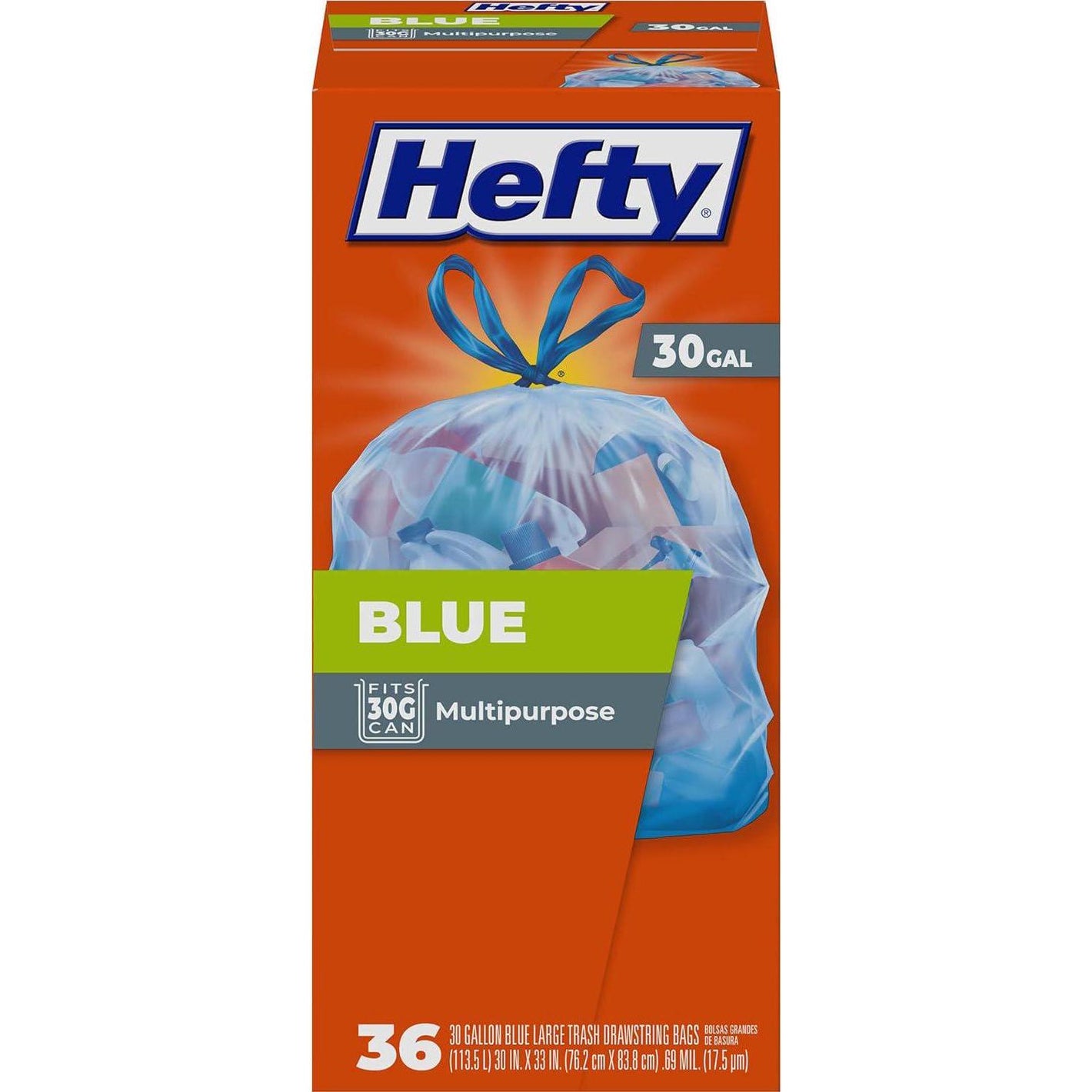 Hefty Hefty Blue Trash Bags, Blue, 30 Gallon, 36 Count