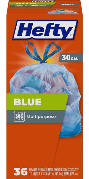Hefty Hefty Blue Trash Bags, Blue, 30 Gallon, 36 Count