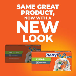 Hefty Clear Trash Bags, 30 Gallon, 36 Count, Strong & Durable, Ideal for Large Household & Outdoor Trash Needs