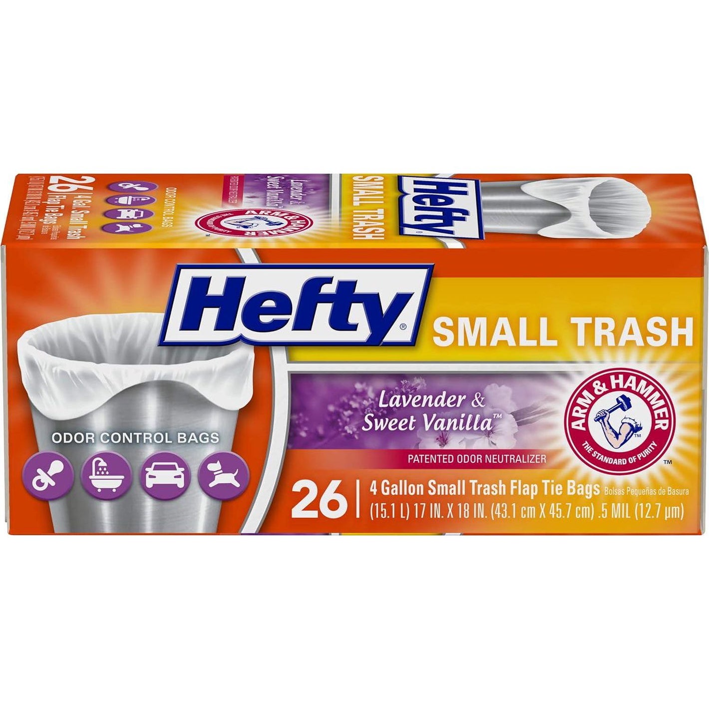 Hefty Hefty Small Garbage Bags, Flap Tie, Lavender And Sweet Vanilla Scent, 4 Gallon, 26 Count