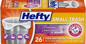 Hefty Hefty Small Garbage Bags, Flap Tie, Lavender And Sweet Vanilla Scent, 4 Gallon, 26 Count