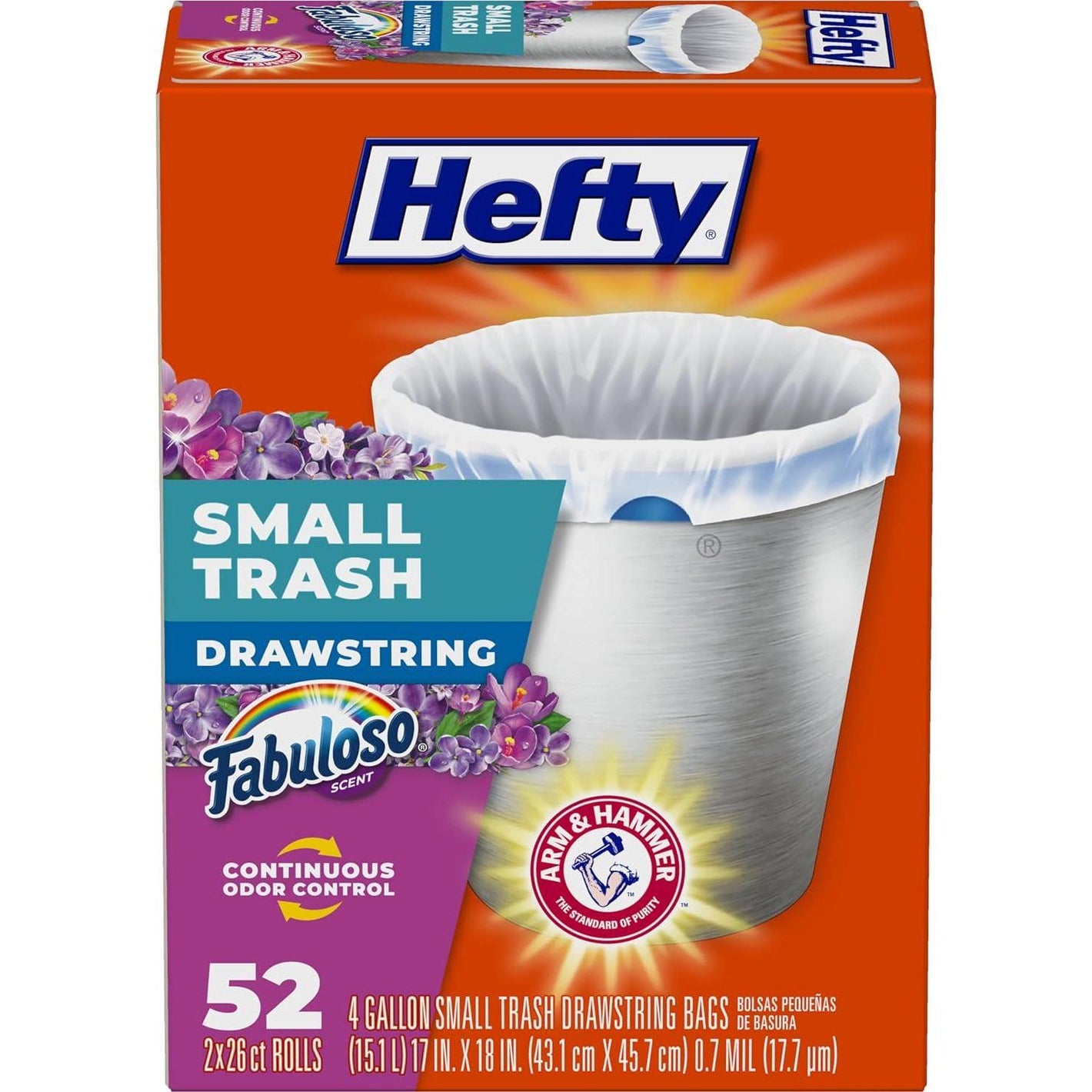 Hefty Small Trash Bags, Fabuloso Scent, 4 Gallon, 52 Count