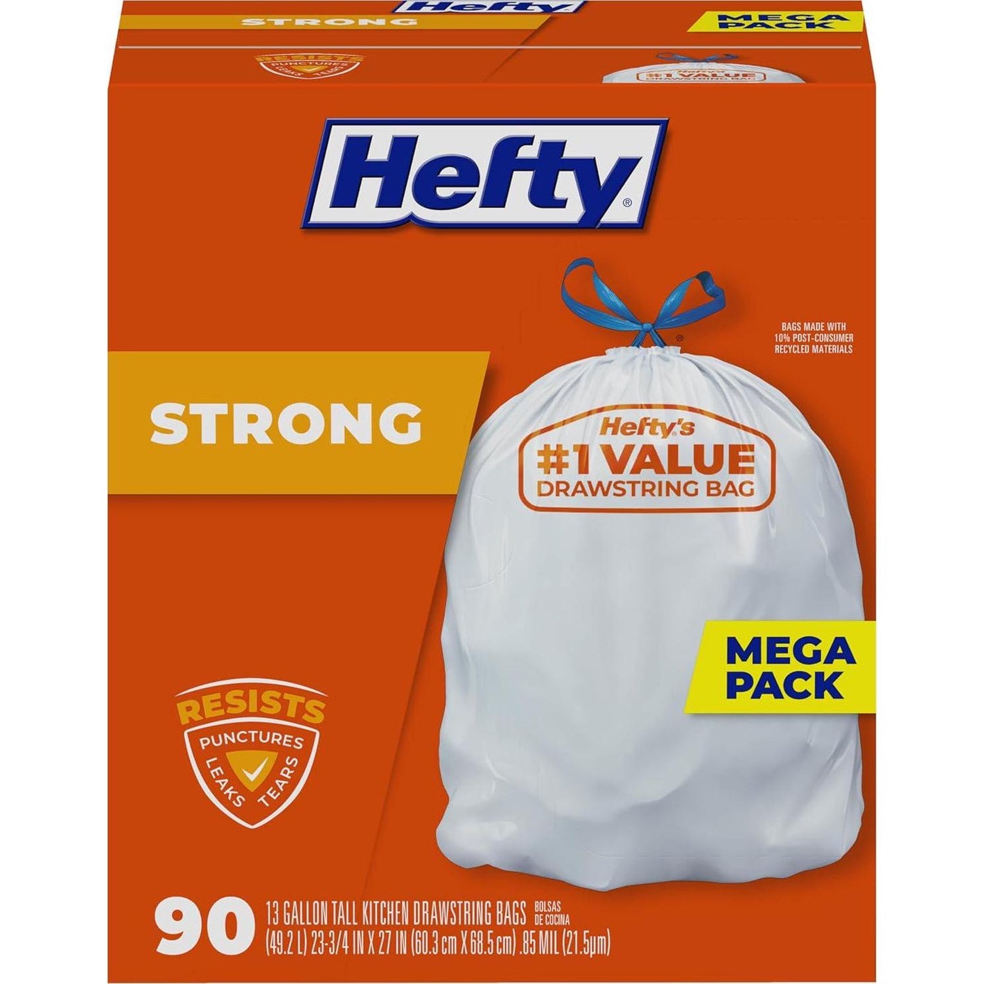 Hefty Hefty Strong Tall Kitchen Trash Bags, Unscented, 13 Gallon, 90 Count