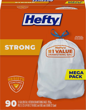 Hefty Hefty Strong Tall Kitchen Trash Bags, Unscented, 13 Gallon, 90 Count