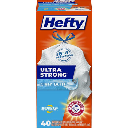 Hefty Ultra Strong Tall Kitchen Trash Bags, Clean Burst Scent, 13 Gallon, 40 Count, Strong & Durable Kitchen Waste Bags