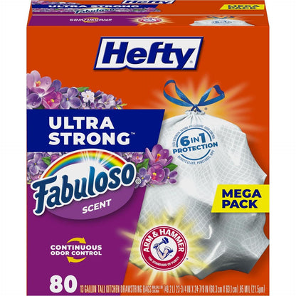 Hefty Ultra Strong Tall Kitchen Trash Bags, Fabuloso Scent, 13 Gallon, 80 Count, Strong & Durable for Household Use