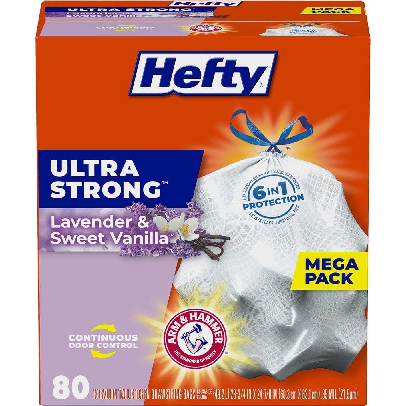 Hefty Hefty Ultra Strong Tall Kitchen Trash Bags, Lavender And Sweet Vanilla Scent, 13 Gallon, 80 Count