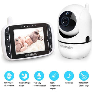 HelloBaby Baby Monitor, 1 Pc, Black, 3.2" LCD, Pan-Tilt-Zoom Camera, Night Vision, Remote View, Easy Setup