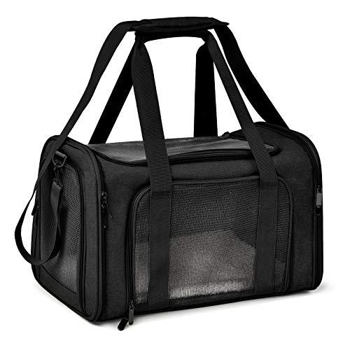 Henkelion Pet Carrier Soft Sided Black Carrier for Cats Dogs up to 15 lbs TSA Airline Approved