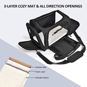 Henkelion Pet Carrier Soft Sided Black Carrier for Cats Dogs up to 15 lbs TSA Airline Approved