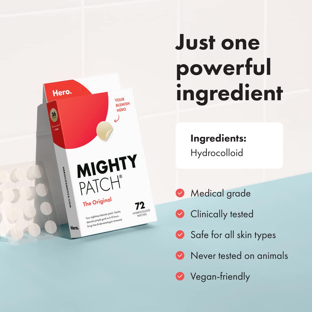 Hero Cosmetics Mighty Patch Original Patch - Hydrocolloid Acne Pimple Patch, 72 Count | For Covering Zits And Blemishes, Spot Stickers For Face And Skin,