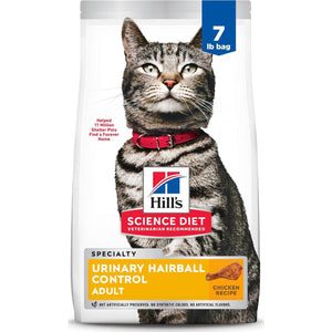 Hill's Science Diet Urinary Hairball Control Cat Food Chicken Recipe 7 lb Bag for Adult Cats Age 1–6